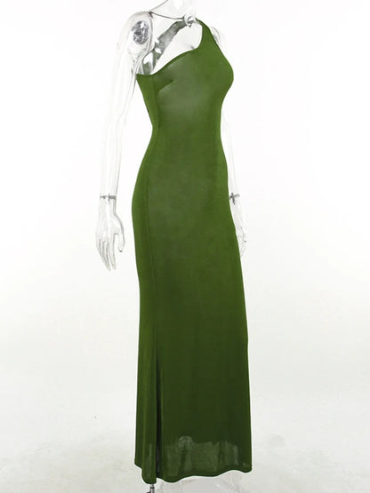 kliou Summer Women Dress Casual&Sexy Inclined Shoulder Backless One Piece Vestido Lady Solid Elegant France Style Robe Attire