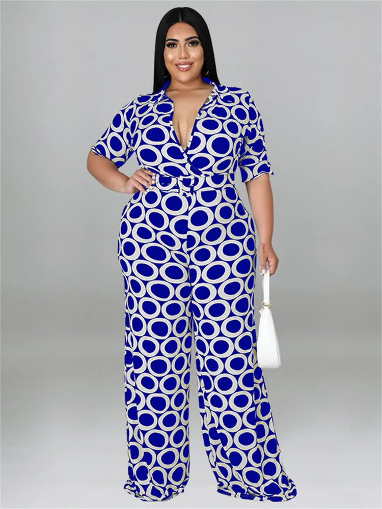 Wmstar Plus Size Women Jumpsuit Summer Clothes Printed V Neck with Belt Urban Leisure Bodysuit New 2022 Wholesale Dropshipping