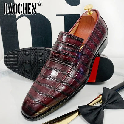 Luxury Brand Men's Loafers Slip On Shoes Casual Dress Mens Shoes Black Burgundy Wedding Banquet Office Leather Shoes Men