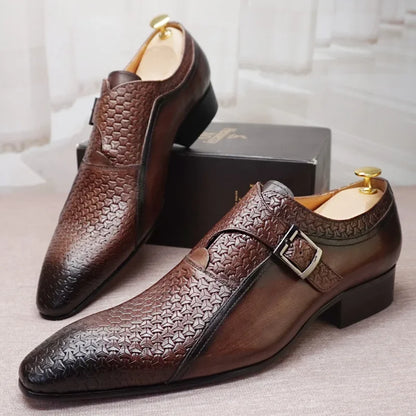 Luxury Men Loafers Shoes Fashion Prints Buckle Strap Men Dress Casual Shoes Black Brown Wedding Office Leather Shoes Men