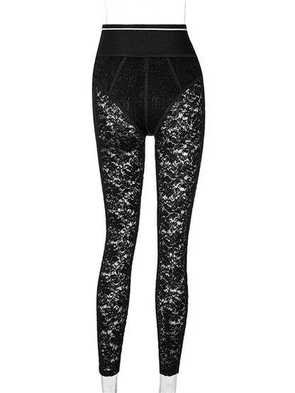 2023 Autumn Outfits Clothes Streetwear Black Pants For Women Trousers High Waist Skinny Sexy Leggings Lace Trousers Ladies