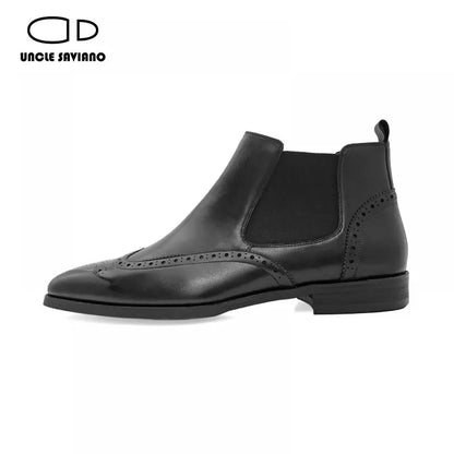 Uncle Saviano Luxury Ankle Boots Shoes Men Dress Party Add Velvet Fashion Designer Non-Slip Genuine Leather Business Men Shoes