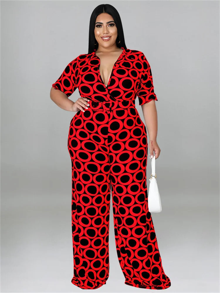 Wmstar Plus Size Women Jumpsuit Summer Clothes Printed V Neck with Belt Urban Leisure Bodysuit New 2022 Wholesale Dropshipping