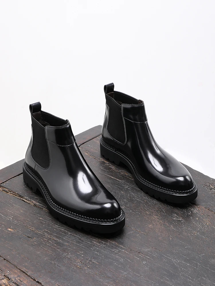 Autumn New Leather Men's Boots British Style Platform Casual High-top Chelsea Boots Formal Men's Shoes