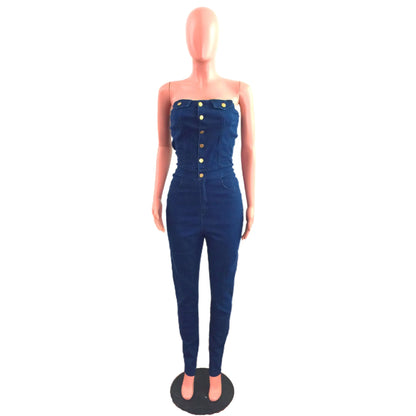 Sexy Casual Strapless Cotton Bodycon Jean One Piece Long Jumpsuit 2022 Denim Playsuit Women Jeans Woman Romper Overalls