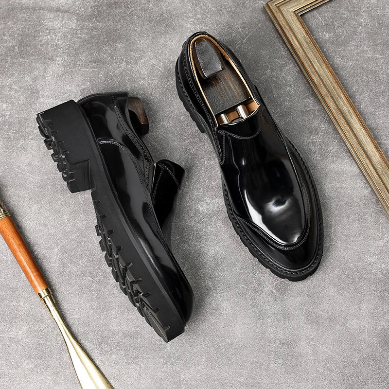 Luxury Chunky Loafers For Men Genuine Leather Slip On Classic Dress Shoe Black Brown Formal Summer Oxford Shoes For Men Platform