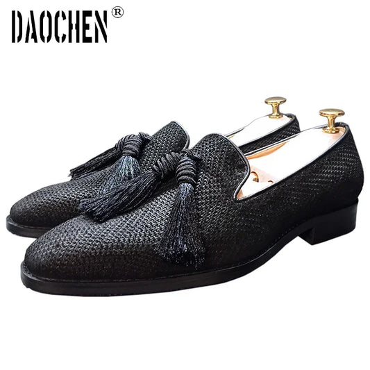 Luxury Men's Loafers Shoes Black Coffee Suede Shoe Tassel Casual Mens Dress Shoes Office Wedding Leather loafers for men