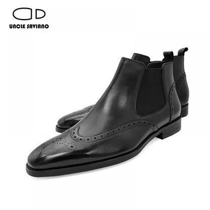 Uncle Saviano Luxury Ankle Boots Shoes Men Dress Party Add Velvet Fashion Designer Non-Slip Genuine Leather Business Men Shoes