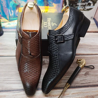 Luxury Men Loafers Shoes Fashion Prints Buckle Strap Men Dress Casual Shoes Black Brown Wedding Office Leather Shoes Men