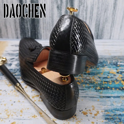 Elegant Men's Loafers Shoes Slip On Casual Dress Pointed Toe Shoes Black Office Business Wedding Real Leather For Shoes