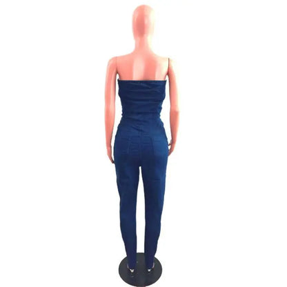 Sexy Casual Strapless Cotton Bodycon Jean One Piece Long Jumpsuit 2022 Denim Playsuit Women Jeans Woman Romper Overalls