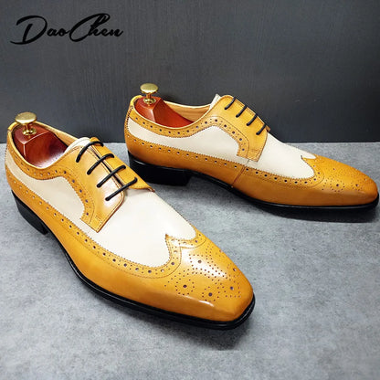 Luxury Brand Men Oxford Shoes Lace Up Pointed Mixed Colors Casual Men Dress Derby Shoes Wedding Office Leather Shoes Men