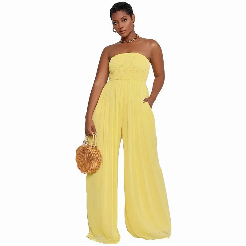 Women Jumpsuit Overalls Sexy Solid Sleeveless One Piece Backless Casual Wide Legs Pants Romper Off Shoulder Elegant 2023