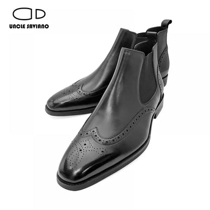 Uncle Saviano Luxury Ankle Boots Shoes Men Dress Party Add Velvet Fashion Designer Non-Slip Genuine Leather Business Men Shoes