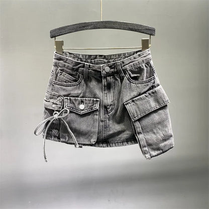 Irregular Pocket Cargo Denim Skirt Women Clothing Summer Fashion 2023 Sexy A-line Hip Skirts Female Bottoms Club Streetwear