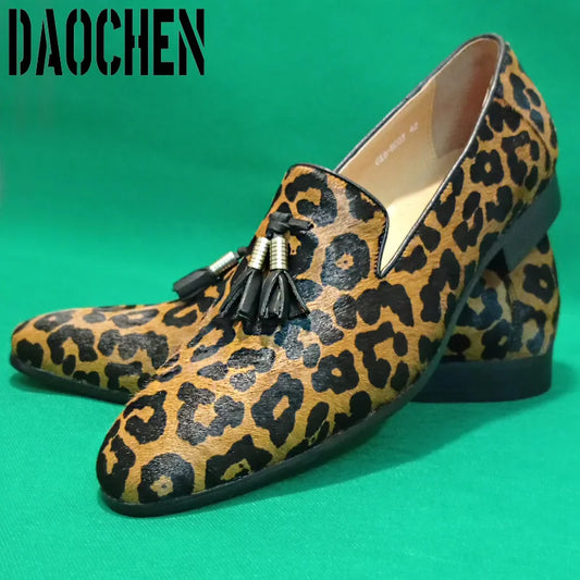 Luxury Men's Loafers Handmade Leopard Shoes Size 7-13 Casual Mens Dress Shoe Wedding Party Banquet Leather Shoes For Men