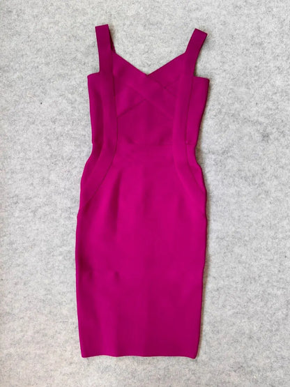 BEAUKEY Quality Fuchsia Women Bandage Party Birthdays Dress XL Vintage Elegant Tight Dress Bodycon Sweet Girl Evening Vestido