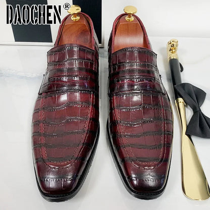 Luxury Brand Men's Loafers Slip On Shoes Casual Dress Mens Shoes Black Burgundy Wedding Banquet Office Leather Shoes Men