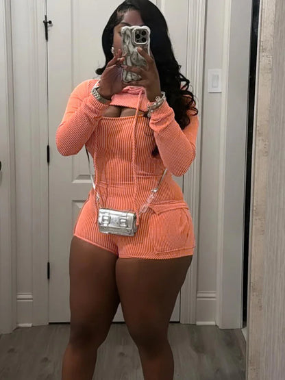 Kricesseen Women Ribbed Cargo Pocket Jumpsuits Two-Piece Outfits Casual Fitted Playsuits Overalls Matching Set Night Clubwear