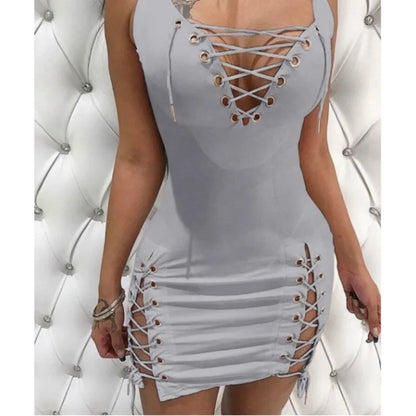 Women's Solid Deep V Slim Strapping Skinny Dress Nightclub Woman Fashion Sleeveless Sexy Spicy Girl High Waist Dresses