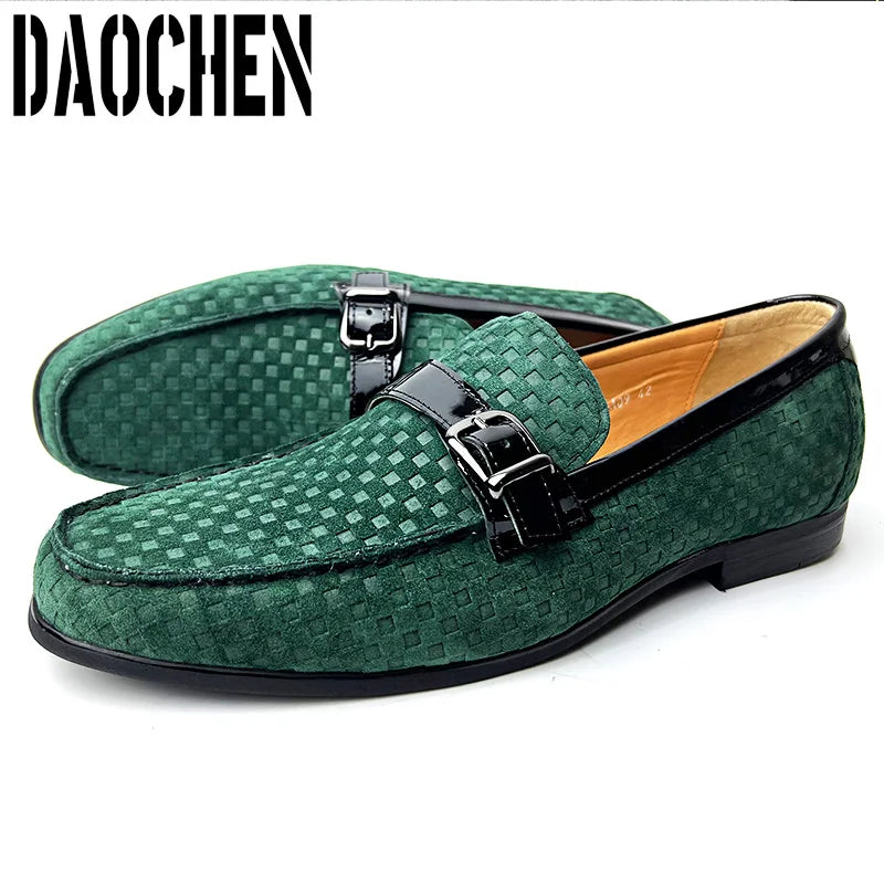 Italian Men's Loafers Shoes Black Green Monk Strap Slip On Men Dress Shoes Office Wedding Party Leather men casual shoes