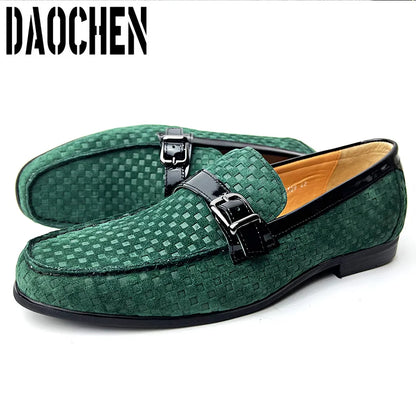 Italian Men's Loafers Shoes Black Green Monk Strap Slip On Men Dress Shoes Office Wedding Party Leather men casual shoes