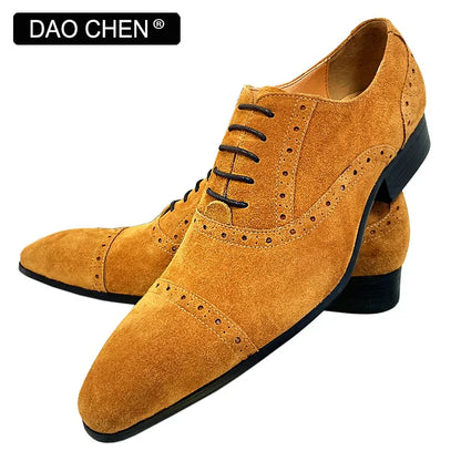 Elegant Men Oxford Shoes Lace up Mens Dress Sued Shoes Black Brown Pointed Men Casual Shoes Office Wedding Shoes For Men