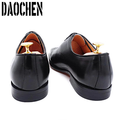 Italian Brand Men's Dress Shoes Lace Up Black Brown Weave Genuine Leather Mens Shoes Wedding Office Oxford Shoes For Men