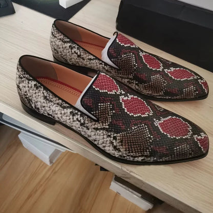 New Fashion Mixed Colors Snake Skin Pattern Loafers Luxury Genuine Leather Shoes For Men Handmade Slip On Flats Dress Shoes