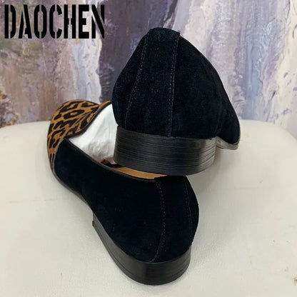 Luxury Men's Loafers Suede Mixed Leopard Shoes Casual Dress Man Shoe Wedding Party Banquet Genuine Leather Shoes For Men