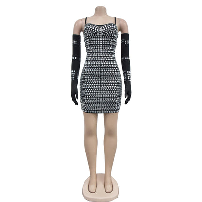 Rhinestone Black Mini Dress Lady Sexy Party Bodycon Evening Dresses Women Summer Elegant Luxury Birthday Short Club Wear Dresses