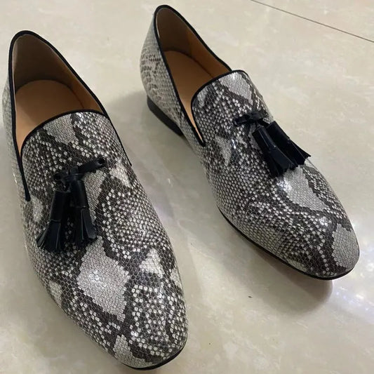 Mixed Colors Snake Skin Pattern Men Leather Shoes Tassel Loafers Handmade Luxury Designer Shoes Slip On Summer Men Dress Shoes