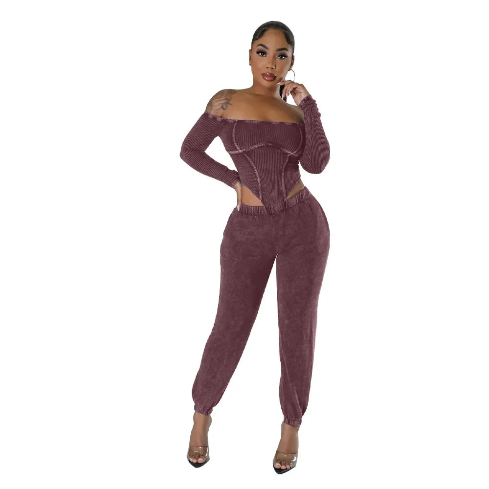 Women Sexy One Piece Off Shoulder Slash Neck Long Sleeve Expose Waist Tight Jumpsuit 2023 Summer Sexy Club Party Outfits