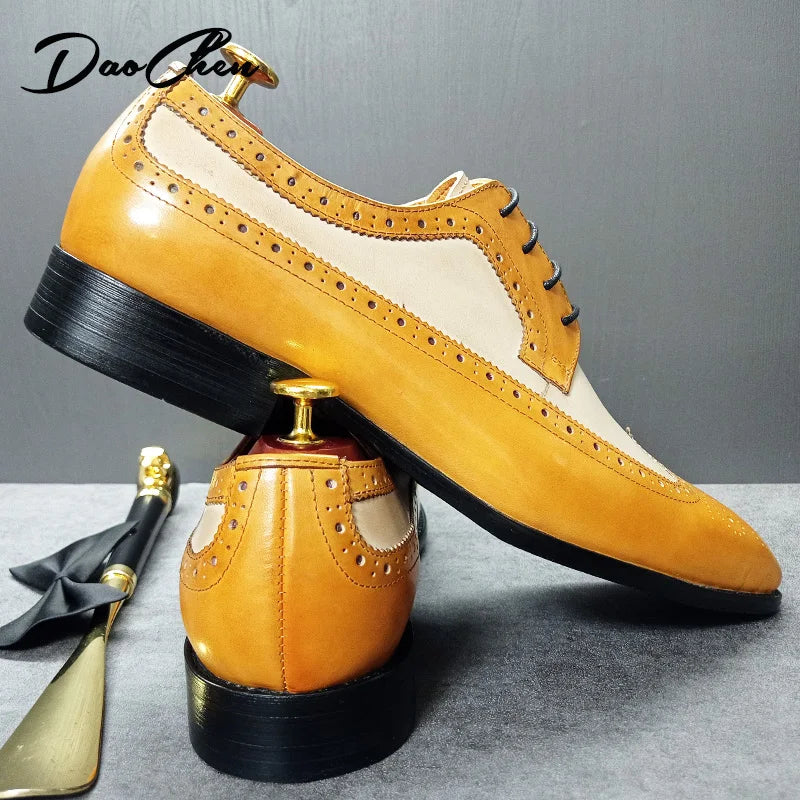 Luxury Brand Men Oxford Shoes Lace Up Pointed Mixed Colors Casual Men Dress Derby Shoes Wedding Office Leather Shoes Men