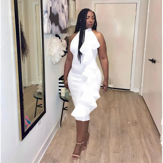 Plus Size Women Clothing 2024 New Early Spring Women's Tight Hip Wrap Event Dress White Sleeveless Sexy Slim Fit Party Dress