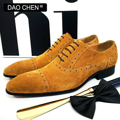 Elegant Men Oxford Shoes Lace up Mens Dress Sued Shoes Black Brown Pointed Men Casual Shoes Office Wedding Shoes For Men