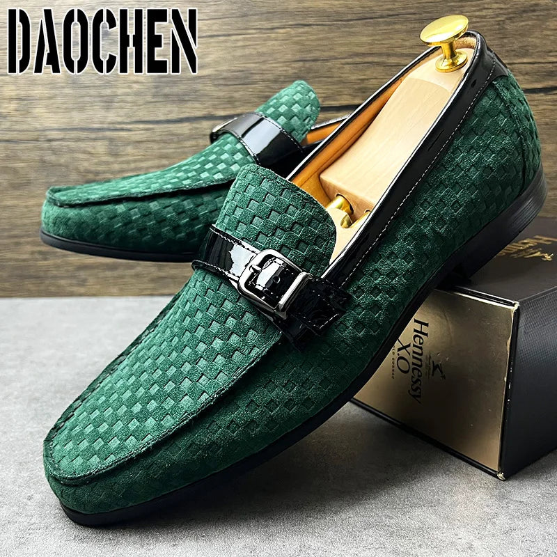 Italian Men's Loafers Shoes Black Green Monk Strap Slip On Men Dress Shoes Office Wedding Party Leather men casual shoes