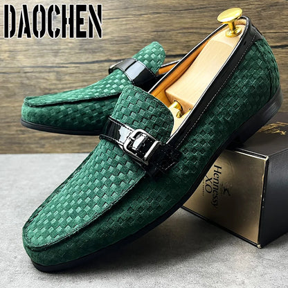 Italian Men's Loafers Shoes Black Green Monk Strap Slip On Men Dress Shoes Office Wedding Party Leather men casual shoes