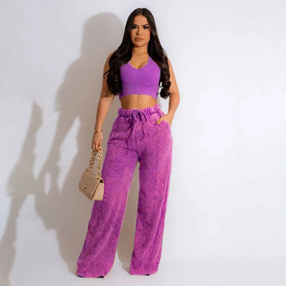 Sexy Ladies 2 Piece Set Outfits Long Pant Trousers 2023 Women Summer Clothing Elegant Casual Crop Tops T Shirts Two Piece Sets