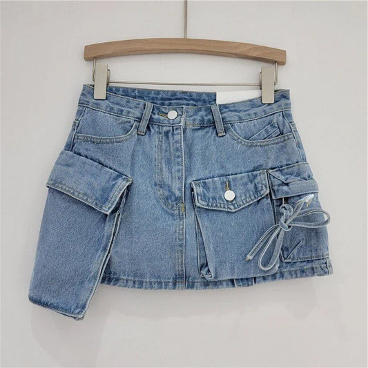 Irregular Pocket Cargo Denim Skirt Women Clothing Summer Fashion 2023 Sexy A-line Hip Skirts Female Bottoms Club Streetwear