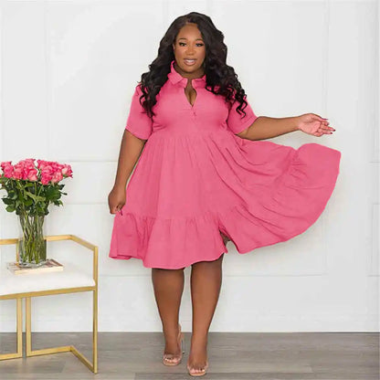 Wmstar Plus Size Summer Dresses Women's Clothing Solid Elegant Casual Cute Ball Gown Shirts Mini Dress Wholesale Dropshipping