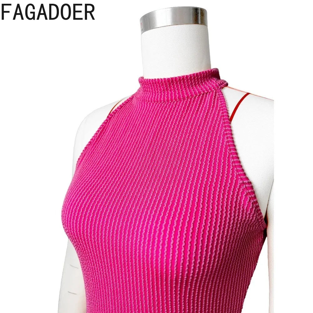 FAGADOER Spring New Solid Color Ribber Pleated Mini Dresses Women Sleeveless Elasticity Slim Vestidos Fashion Female Streetwear