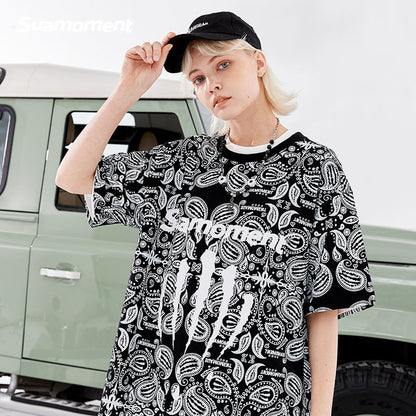 Graffiti Blood Claw Scratch Paisley Full Print Short Sleeve T-shirt Men&#39;s Summer Loose Couple Half Sleeve Tee