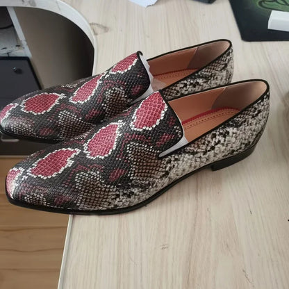 New Fashion Mixed Colors Snake Skin Pattern Loafers Luxury Genuine Leather Shoes For Men Handmade Slip On Flats Dress Shoes