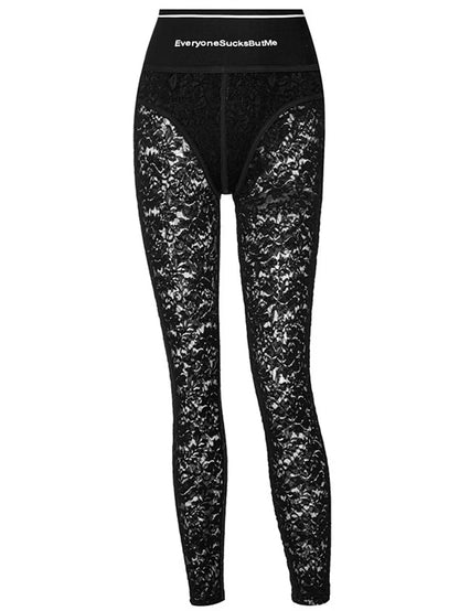 2023 Autumn Outfits Clothes Streetwear Black Pants For Women Trousers High Waist Skinny Sexy Leggings Lace Trousers Ladies