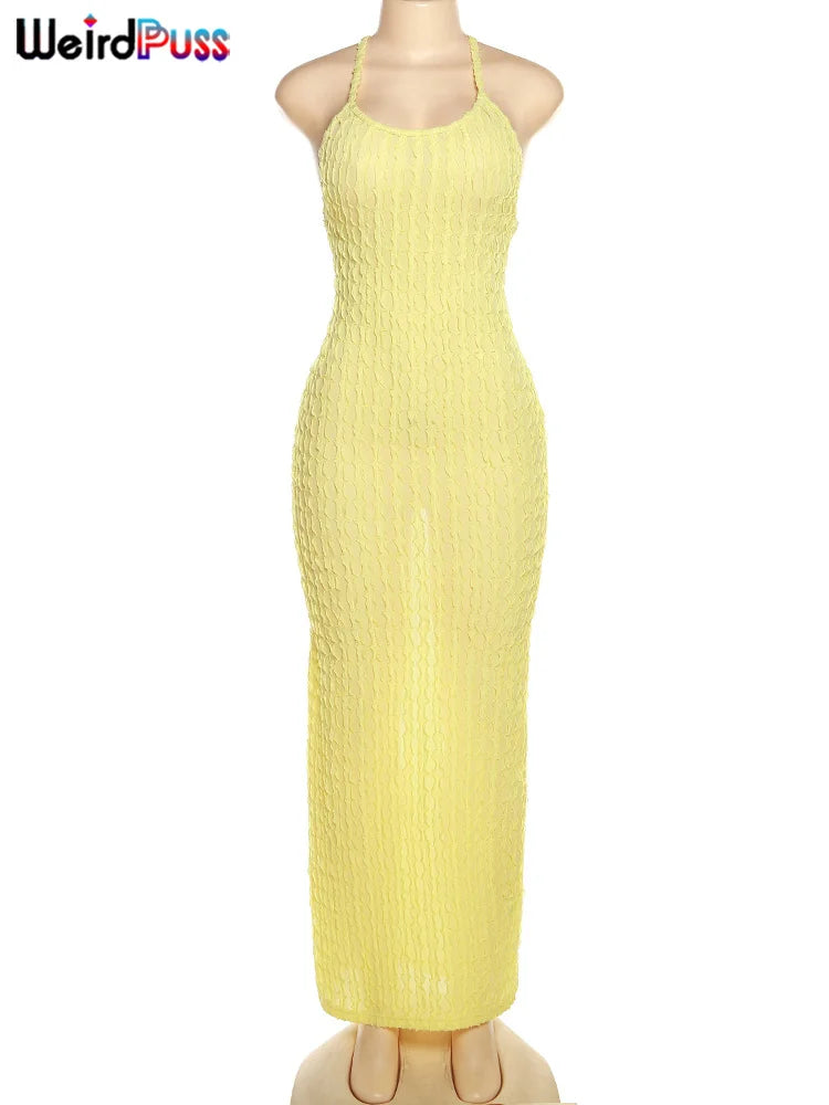 Weird Puss Cross Bandage Women Maxi Dress Backless Sleeveless O Neck Sexy Elegant Skinny Solid Wedding Party Bodycon Vestidos