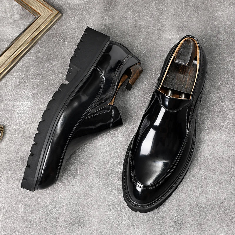 Luxury Chunky Loafers For Men Genuine Leather Slip On Classic Dress Shoe Black Brown Formal Summer Oxford Shoes For Men Platform