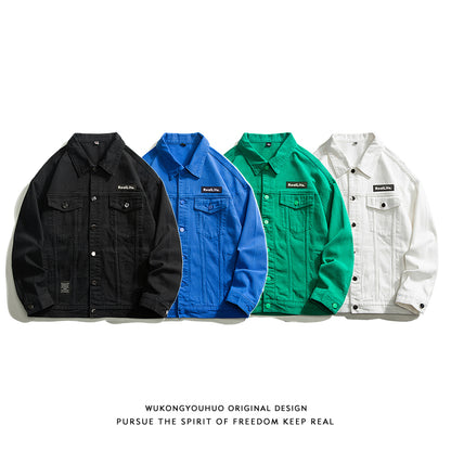 Wukong Goods Solid Color Embroidery Loose Denim Jacket