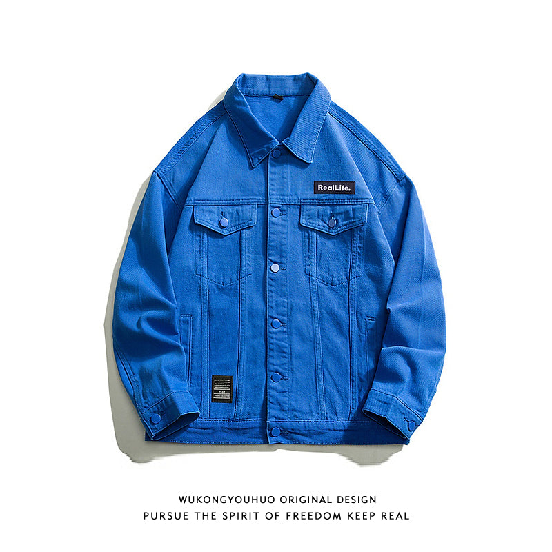 Wukong Goods Solid Color Embroidery Loose Denim Jacket