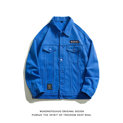 Wukong Goods Solid Color Embroidery Loose Denim Jacket